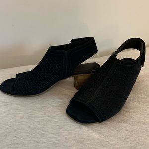 Black suede open-toed mules